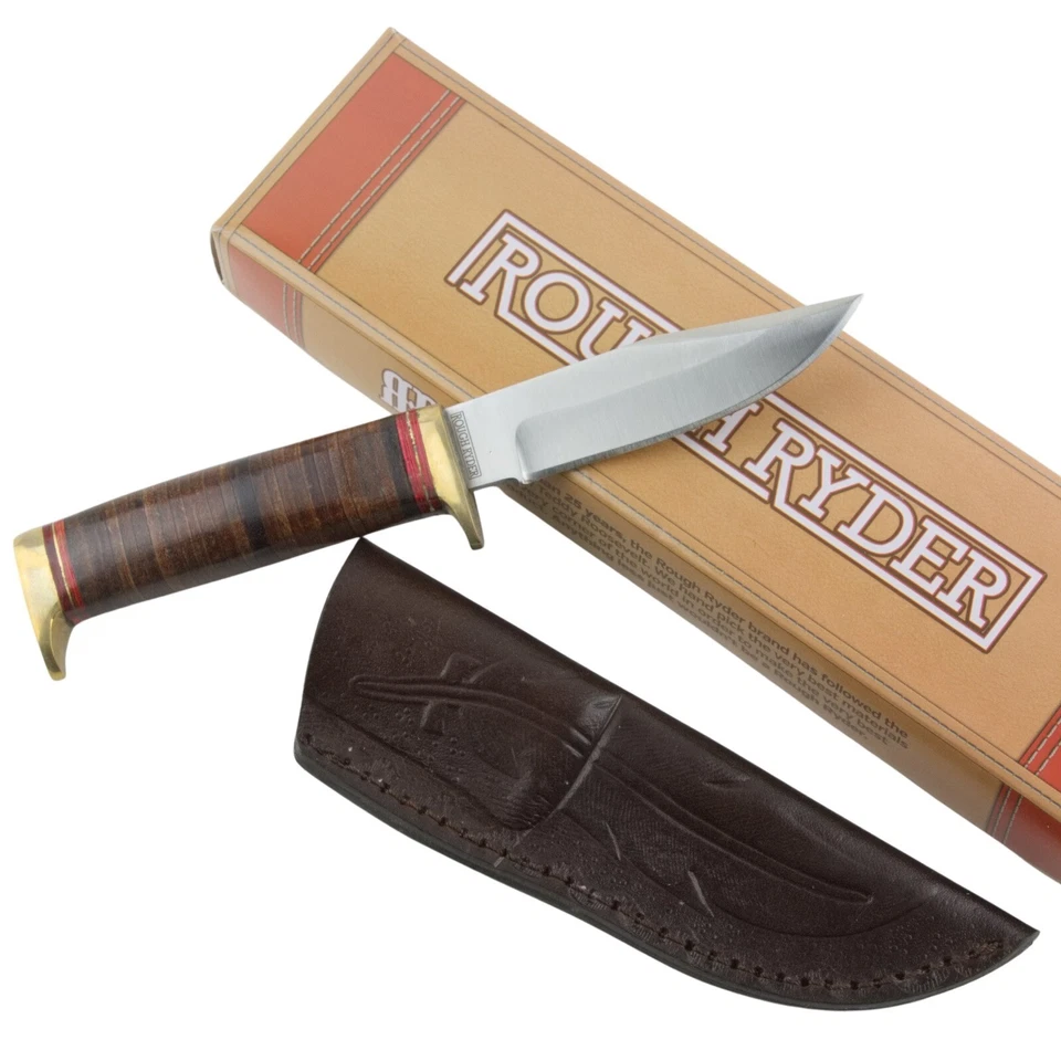 Rough Rider Brown Leather Wrapped Short Skinner Fixed Blade Hunter Knife RR1636