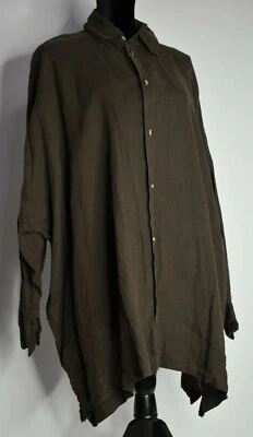 eskandar Size 2 Dark Brown Button Up Boxy Jacket Linen Oversized Lagenlook UK - Image 1 of 4
