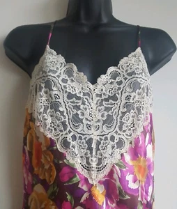Cacique Dessous Nachthemd Negligee Gr. Small kurz rosa Blumen Nachthemd V-Ausschnitt Spitze - Bild 1 von 8