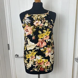 WAREHOUSE Black Peach & Yellow Floral Cami Top - Size 8 - Vest Strappy - Picture 1 of 4