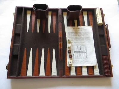 Vintage  Mini Travel Backgammon Game Set Brown Faux Leather Case by Cardinal - Image 1 of 3