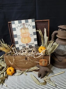 PRIMITIVE ANTIQUE VINTAGE FOLK ART STYLE PICK PUMPKIN PATCH FALL HALLOWEEN SIGN - Picture 1 of 7