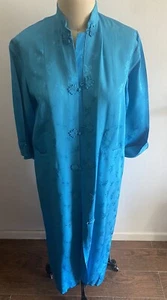 Youth Shanghai China Robe Kimono Blue Frog Knot Button Pockets Floral Pattern - Picture 1 of 7