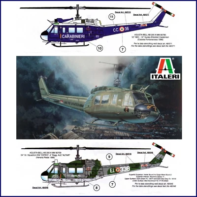 UH - 1D Iroquois AB-205 Italeri KIT & Tauro Model decals E.I. & CARABINIERI 1/48 - Immagine 1 di 4