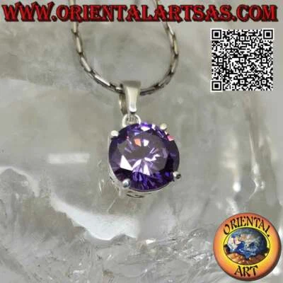 Ciondolo in argento 925‰ punto luce di zircone ametista tondo incastonato (grand - Immagine 1 di 4