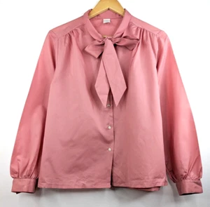 Vintage 80s Women Dusty Pink Button Up Pussy Bow blouse Size 8 10 made in France - Picture 1 of 6