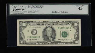 DBR 1993 $100 FRN Atlanta Fr. 2174-F Legacy 45 Serial F49354314B - Image 1 of 2