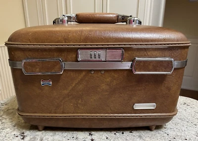 VTG Amer. Tourister Brown Escort CombinationTrain Cosmetic Case w/Pouch CLEAN   - Image 1 of 4