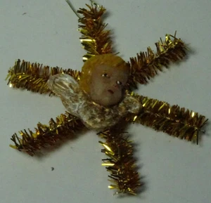 Christbaumschmuck Weihnachtsschmuck Tinsel Stern Engel Wachs Kugel 1920 Gold - Bild 1 von 3