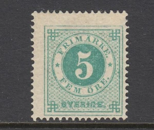 Sweden Sc 19 MLH. 1872 5ö blue green Numeral, fresh, bright, F-VF. - Picture 1 of 2