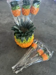 Vintage Pineapple Cocktail Forks & Holder Set - Picture 1 of 5
