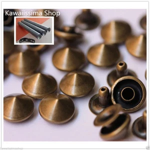 Borchie cono a rivetto 9mm color bronzo IN OTTONE ANTIRUGGINE + applicatore - Picture 1 of 1