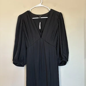 Banana Republic Womens Dress Sz M tall Black Pleated Corset Tie Puff Sleeve NWT - Picture 1 of 11