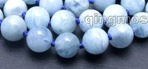 SALE 8.5-9mm Round Blue Natural High quality Aquamarine 18" necklace S925-5673_1 - Picture 1 of 6