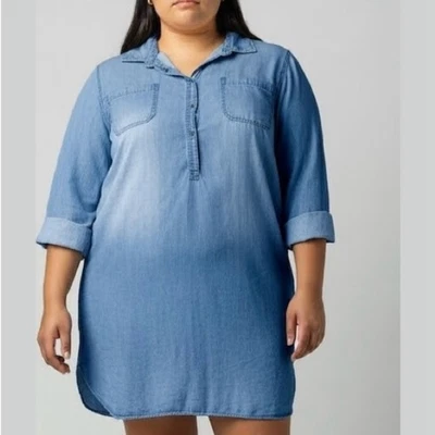 Lightweight Denim Faded Glory Light Blue Cotton Shirt Dress XXL - Image 1 of 4