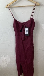 Vix Paula Hermanny XS Maroon Dress Braided Straps Bow Detail Resortwear - Picture 1 of 10