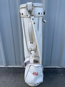 VINTAGE HOT-Z WHITE VINYL GOLF BAG - 3-Way Divider, Single Strap, 2 Compartments - Picture 1 of 18