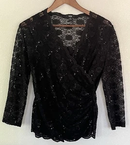MSK glänzendes schwarzes Top mit geraffter Spitze und Camisole Damen Gr. M - Bild 1 von 6