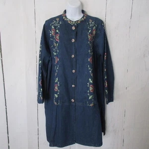 April Cornell Dress L Denim Floral Embroidered Prairie Cottagecore Long Sleeve - Picture 1 of 6