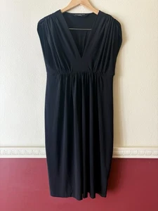Norma Kamali Kleid V-Ausschnitt geraffte Taille Damen L ärmellos Stretch schwarz - Bild 1 von 9