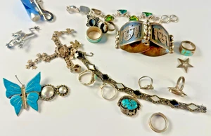 Sterling Silver Repair 925 jewelry TO REPAIR Parts Turquoise Chip 168 grams - Picture 1 of 19