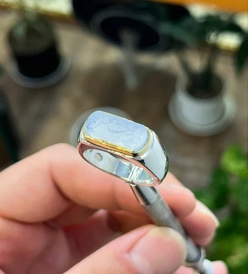 Engraved Aqeeq Ring with Gift Box | Handmade Yemeni Agate Stone Ring | Islamic - Image 1 of 4