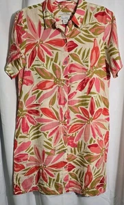 Nicole Miller Womens Medium Coral Multi 100% Linen Floral Button Front Dress - Picture 1 of 7