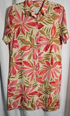 Nicole Miller Womens Medium Coral Multi 100% Linen Floral Button Front Dress - Image 1 of 4