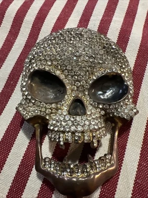 Винтажный мужской новый ремень пряжка череп тяжелый блестящий со стразами серебристого тона 4»   - Изображение 1 из 4