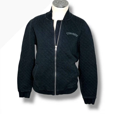 Chaqueta Bomber Acolchada Converse Negra Cremallera Completa Cuello Acanalado Mujer Patinadora Mediana Foto 1 de 4