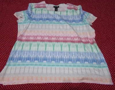 ALFRED DUNNER WOMENS SIZE 1X MULTICOLOR SHORT SLEEVE SQUARE NECK TOP - Image 1 of 2