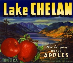 Lake Chelan Washington Apple Fruit Crate Label Art Print - Picture 1 of 1