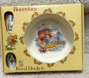 Royal Doulton Bunnykins Fine Bone China 6 1/4" Albion Nursery Bowl & Spoon New - Picture 1 of 9