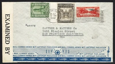 CUBIERTA CENSOR GUATEMALA 1942 PAPEL CREMA PESADO CON NÚMERO CENSOR Foto 1 de 2