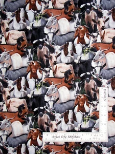Farm Animal Goat Goats Fabric Cotton 434 Black Elizabeth's Studio By Yard - Picture 1 of 1