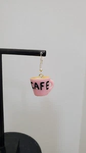 Otis P. Vintage Inspired Acrylic Cafe Pink Coffee Mug Dangle Earrings Retro - Picture 1 of 2