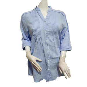 J McLaughlin Women's Riviera Linen Cotton Blend Blue Blouse Top size L NWT 6 - Picture 1 of 9