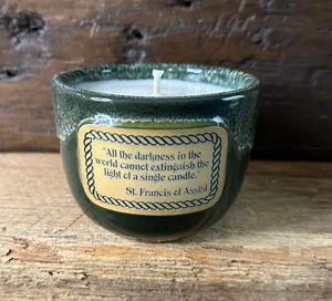 Deneen Pottery New Skol Soy Wax Candle-St Francis of Assisi-Hunter/Dijon White - Picture 1 of 3