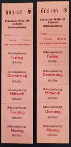 2 x Essenmarken 1 Woche Schüler Friedrich Wolf Oberschule Lehnitz Oranienburg - Bild 1 von 1