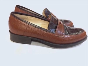 AMALFI ITALIAN MADE  WOMENS 2 TONE CROC EMBOSSED LEATHER LOAFERS / FLATS SZ 7 - Picture 1 of 8