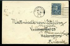 5c 1st class UPU surface rate to FINLAND 1931 with receiver cover Canada