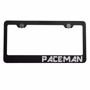 Matte Black License Plate Frame Silver PACEMAN Laser Etched Metal Screw Cap - Picture 1 of 8