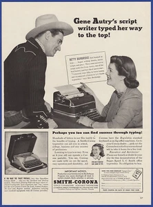 Vintage 1941 SMITH-CORONA Typewriter Gene Autry Ephemera 40's Print Ad - Picture 1 of 1
