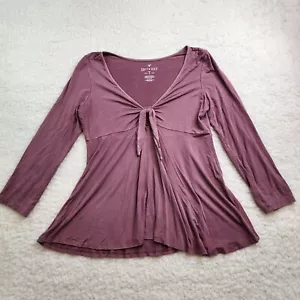 American Eagle Soft & Sexy M Mauve Babydoll Tie Vneck 3/4 Sleeve Y2K Flowy - Picture 1 of 8