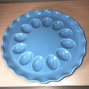 PFALTZGRAFF Teal Blue Mexico DEVILED EGG Serving Platter FLUTED EDGE Easter VGC - Picture 1 of 6