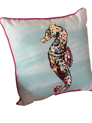 Allen + Roth Seahorse on Blue Outdoor Toss Throw Pillow 16" x 16" - Image 1 of 4