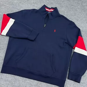 Polo Ralph Lauren Sweatshirt Men XL Navy Colorblock Double Knit Mesh 1/4 Zip USA - Picture 1 of 10