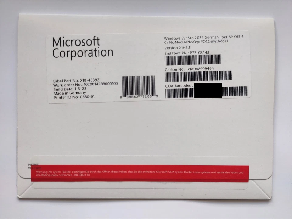 Microsoft Windows Server 2022 Standard OEM/DSP/SB Erweiterung 4 Cores (DE) (PC) (P73-08443)