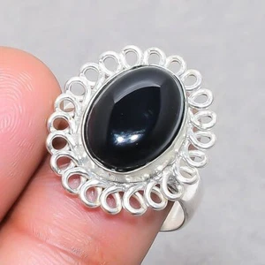 Black Onyx Oval Shape Gemstone Handmade Fashion Ethnic Jewelry Ring 7" SR 1562 - Picture 1 of 7