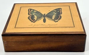 Vintage WOODEN ITALIAN BOX Decoupage Butterfly Florence - Picture 1 of 9